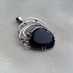 silver pendant black onyx necklace wire wrap pendant handmade necklace