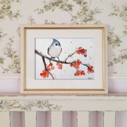 Titmouse original watercolor 8x11 inch bird painting by Anne Gorywine