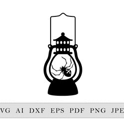 silhouette halloween lantern with spider party decoration