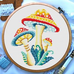 Magic mushrooms cross stitch, Mandala cross stitch, Amanita cross stitch, Fall cross stitch, Digital download PDF
