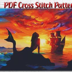 Mermaid Cross Stitch Pattern / Mermaid Cross Stitch Chart / Disney Cross Stitch Pattern / Ariel PDF Cross Stitch Pattern