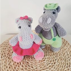 Crochet hippo pattern amigurumi plus crochet pattern for clothes.