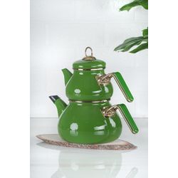 Green Teapot Set / Turkish Tea Pot Set, Turkish Samovar Tea Maker, Tea Kettle for Loose Leaf Tea, Checkered Tea
