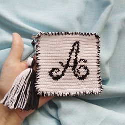 Coaster with Letter A, Cotton Crochet Coaster, Cute White Coaster