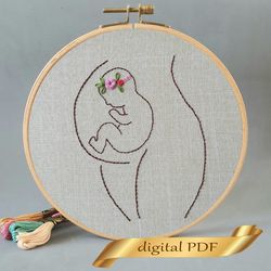 pregnancy woman hand embroidery pdf, pattern easy embroidery diy, metric for girls