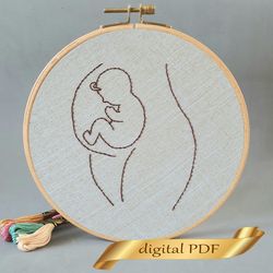 Pregnancy woman hand embroidery pdf, pattern easy embroidery DIY, metric for boy