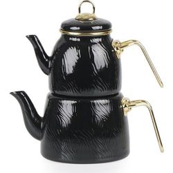 Black Teapot Set / Turkish Tea Pot Set, Turkish Samovar Tea Maker, Tea Kettle for Loose Leaf Tea, Checkered Tea