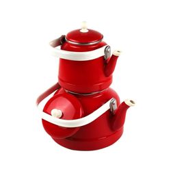 Red Teapot Set / Turkish Tea Pot Set, Turkish Samovar Tea Maker, Tea Kettle for Loose Leaf Tea, Checkered Tea