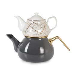 Nostalgic Teapot, Gilded Teapot, Porcelain Teapot, Turkish Teapot, Enamel Teapot, Gray Teapot, Turkish Samovar, Turkish