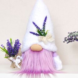 Lavender Gnome with faux lavender bundle , Spring Gnome , Lavender Decor
