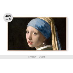 Frame TV Art digital download 4K, Frame TV Art vintage painting Girl with Pearl Earring, Frame TV classic art | 317