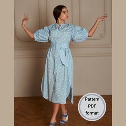 Dress. Sewing instructions, Women's dress A-silhouette, large volume, pdf format