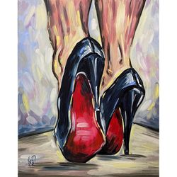 Woman Legs Painting Fashion Original Art High Heels Decor Fashion Wall Art 14x11 inches Red Bottom Shoes Art