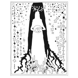 Pagan poster. Spiritual wall art: wise woman with heavenly stars and signs of the lower and upper world. Instant Digital