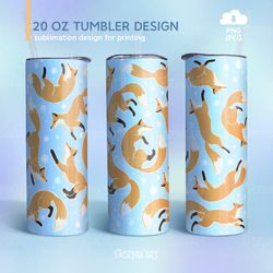 fox 20oz skinny tumbler sublimation designs, winter animal tumbler, png file digital download