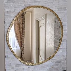 Asymmetrical gold mirror wall decor Accent decorative mirror Contemporary mirror Large irregular mirror