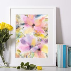 Nursery wall art Abstract floral painting Watercolor loose flowers drawng Bedroom Floral home decor Impressionist art