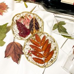 set coasters for mugs, table setting epoxy resin handmade stand for candles under perfumes plates for jewelry autumn