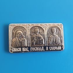 Orthodox icon-sticker Jesus Christ metal base plated with silver 925 handmade 1.6x1" free shipping