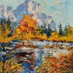 mountains painting landscape america yosemite teton national park in autumn impressionism art