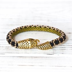 Chartreuse bracelet Khaki snake bracelet Beaded bracelet for women Ouroboros jewelry