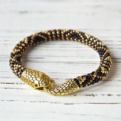 Ouroboros Bronze snake bracelet for men and women Handmade jewelry Celtic bracelet Bead snake bracelet Serpent bracelet