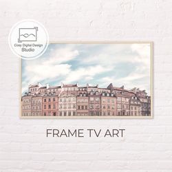 Samsung Frame TV Art | Architecture Landscape | Old Town Market Place Warsaw Pastel Colors Art for The Frame Tv