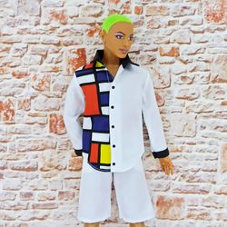 Mondrian shirt and shorts for Ken doll and other similar dolls