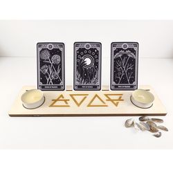 Four elements tarot card holder, Oracle card display, Wiccan altar