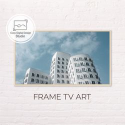 Samsung Frame TV Art | Architecture Landscape | White Buildings Art for The Frame TV