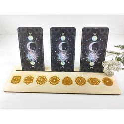Chakra elements tarot card holder, Oracle card display, Yoga altar supply, Mediation card stand