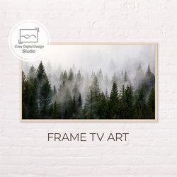 Samsung Frame TV Art | Moody Dark Green Forest In Mist Art For The Frame TV | Digital Art Frame TV | Fall Evergreen Tree