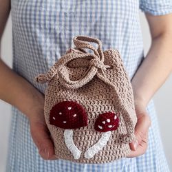 Crochet pattern bag, mushroom bag crochet pattern, crochet pattern tote bag.