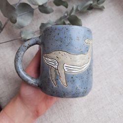 Clay whale mug/ FOR ORDER/ Blue orca mug/ Handmade ceramic whale mug/ Pottery mug/ 10 fl oz
