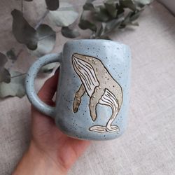 Ceramic whale mug/  FOR ORDER/ Light bue whale mug/ Handmade ceramic orca mug/ Blue pottery mug/ 10 fl oz