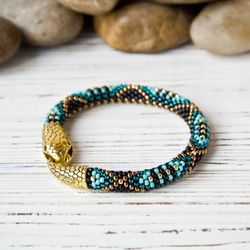 Beaded snake bracelet Ouroboros Turquoise bracelet Christmas gift for her Serpent jewelry Animal bracelets for women