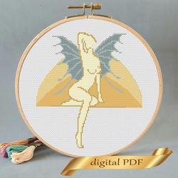 Cross stitch pattern naked woman, design easy embroidery DIY, abstract modern embroidery