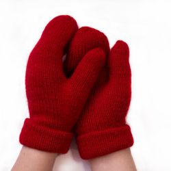 double soft mittens warm alpaca mittens handknit wool mittens women handknitted red mittens christmas mittens