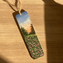 Hand Painted Bookmark, Gouache Painting On Wood, Forest Art, Cottagecore Handmade Wooden Bookmark