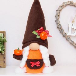 Fall Girl Gnome with pumpkin