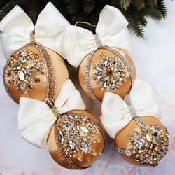 Luxury Christmas ornaments, Handmade balls, Xmas decorations, Tree decor set, gold baubles, christmas clearance