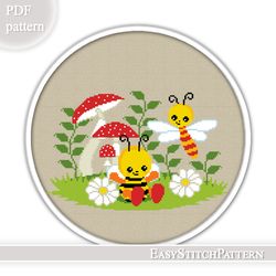 Baby cross stitch pattern. Little Insects cross stitch. Nursery cross stitch.