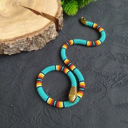 Beaded snake necklace, Turquoise snake necklace, Snake choker, Witch jewelry, Ouroboros snake jewelry