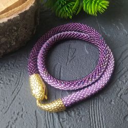 Purple snake necklace, Snake choker, Ouroboros women jewelry, Serpent jewelry, Snake lover gift, Witch jewelry