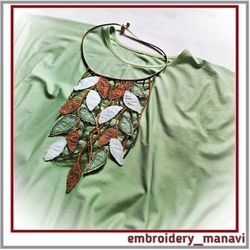 ITH Embroidery FSL necklace with hand applique and cord.