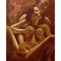 sex painting nude couple art nude painting sex wall art nude figure art sexy couple artwork erotic painting 19.5" by 16"