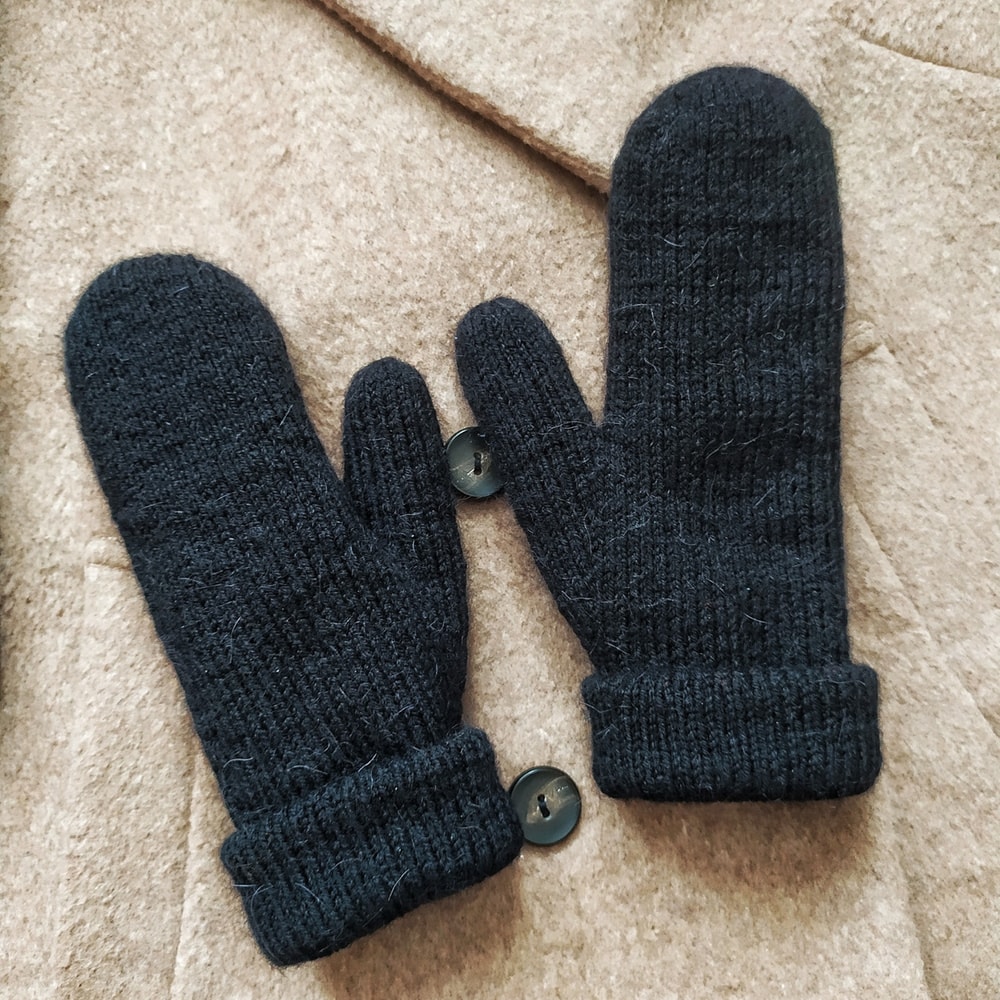 Double handknit women mittens Soft warm alpaca wool women handknitted black color mittens Alpaca knit women mittens