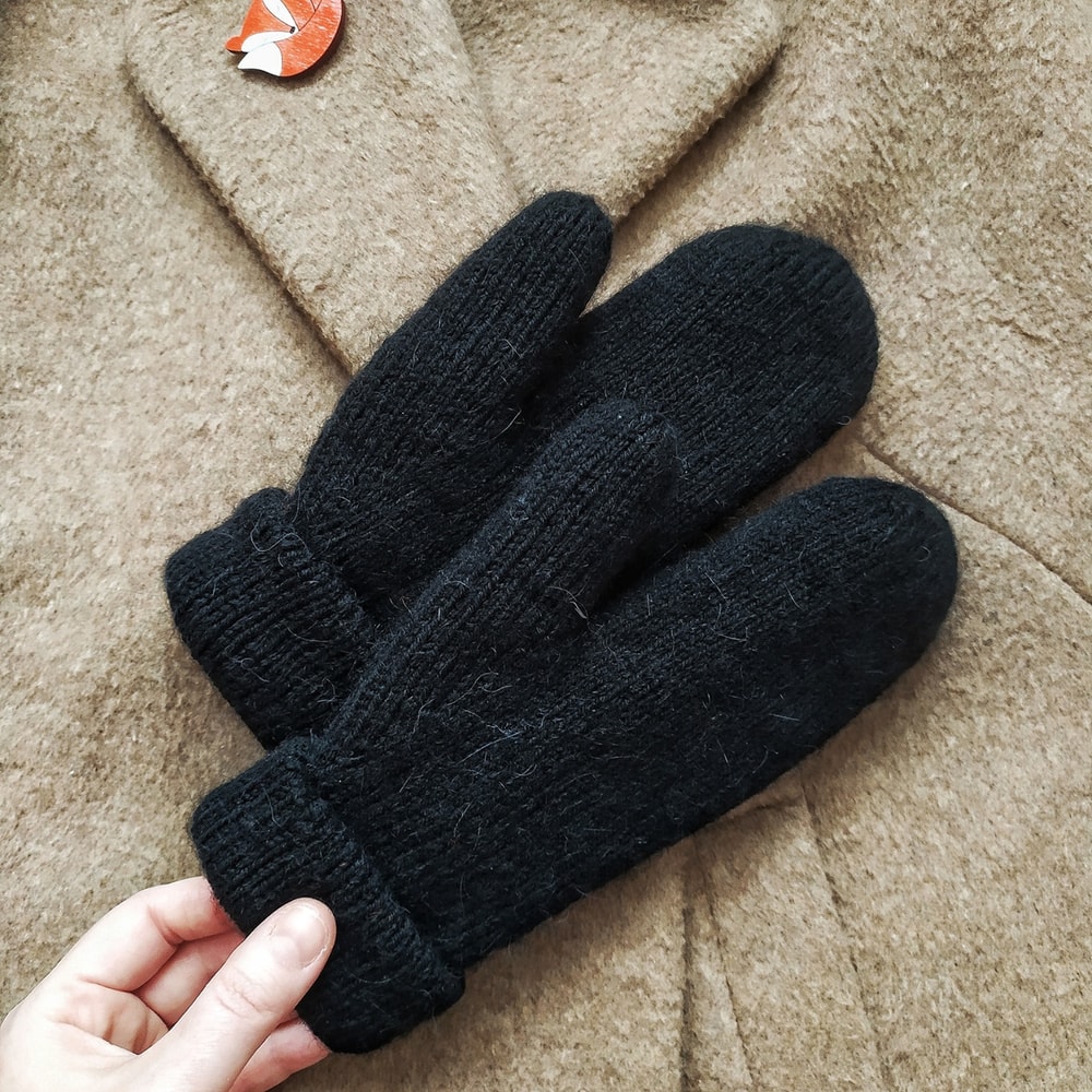 Double handknit women mittens Soft warm alpaca wool women handknitted black color mittens Alpaca knit women mittens