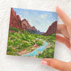 Zion National Park Original Oil Painting Utah Landscape Artwork Contemporary Small Impasto Wall Art  by Olkosi
