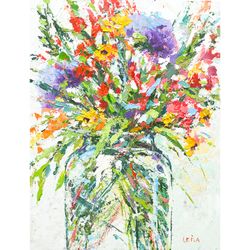 meadow flowers painting original art floral oil painting colorfull flowers original wall art small painting by lelya